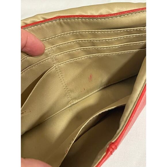 Coach Pebble Leather Clutch Shoulder Bag Wallet Red - Picture 7 of 10